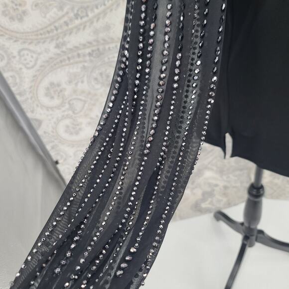 Marina Beaded Asymmetrical Hemline Long Sleeve Jeweled Top SZ 16 Formal event - Picture 11 of 12